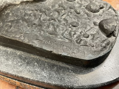 Lot 846 - After Frederick Sackrider Remington - bronze figure of 'Bronco Buster' on titled marble plinth, 16cm wide