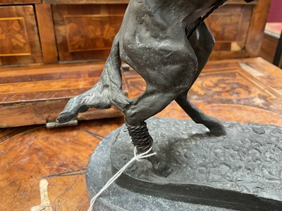 Lot 846 - After Frederick Sackrider Remington - bronze figure of 'Bronco Buster' on titled marble plinth, 16cm wide