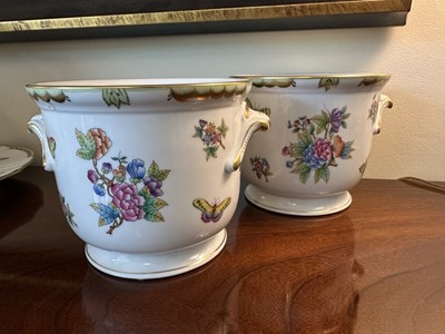 Lot 325 - Pair of Herend cache-pot in the Queen Victoria pattern, 14.5cm high