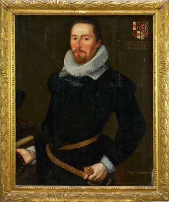 Lot 1235 - Early 17th century English School, oil on canvas laid onto an oak panel, portrait of a gentleman