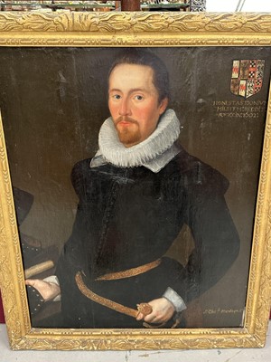 Lot 1235 - Early 17th century English School, oil on canvas laid onto an oak panel, portrait of a gentleman