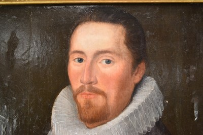 Lot 1235 - Early 17th century English School, oil on canvas laid onto an oak panel, portrait of a gentleman