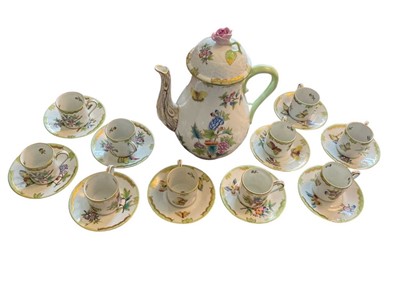 Lot 328 - Herend Queen Victoria pattern coffee set for ten, comprising coffee pot and cover and ten cups and saucers, printed marks