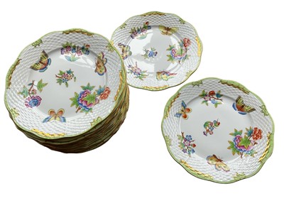 Lot 340 - Set of fourteen Herend Queen Victoria pattern side plates, 19cm diameter, a mixture of English and American pattern variants