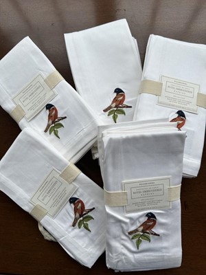 Lot 347 - Set of twenty Williams-Sonoma cotton napkins embroided with birds