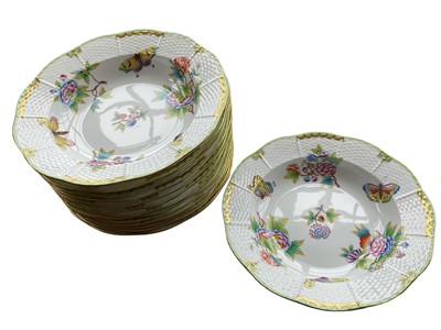 Lot 341 - Set of fourteen Herend Queen Victoria pattern soup dishes, 23.5cm diameter, a mixture of English and American pattern variants