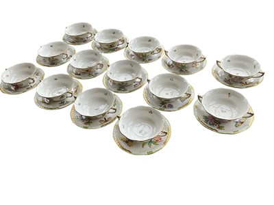 Lot 343 - Set of fourteen Herend Queen Victoria pattern cream soup bowls on stands, the bowls 17cm wide