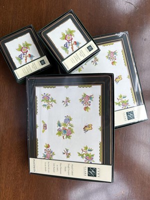 Lot 344 - Twelve table mats, Herend Victoria pattern by Lady Clare and matching coasters (24), boxed and sealed