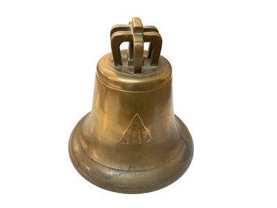 Lot 754 - Large Second World War British military issue bronze bell, marked with broad arrow mark, base diameter 25.5cm