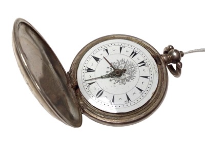 Lot 164 - Late 19th century Turkish market full hunter pocket watch with white enamel dial, dagger numerals and painted decoration in a white metal case