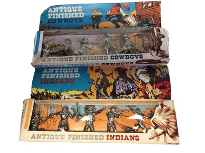 Lot 1925 - Britains Herald Swoppet Cowboys & Indians, in trade boxes, Britains Deetail Cowboys, Shell's Liberty American War of Independence and Lone Star Cowboys & Indians (1 box)