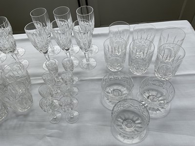 Lot 321 - Set of Waterford crystal 'Kildare' pattern glassware, comprising six champagne flutes, eight wine glasses, eight sherry glasses, eight tumblers, eight double old-fashioned glasses, three dessert bo...