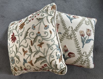 Lot 1221 - Pair of large crewel work cushions