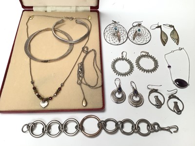 Lot 236 - Group of silver and white metal jewellery including pairs of earrings, pendant necklaces, bangles and bracelets