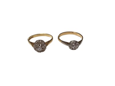 Lot 200 - 1970s 18ct gold diamond cluster ring and one other similar ring (2)