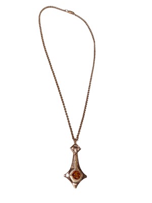 Lot 205 - Art Nouveau 9ct rose gold gem set pendant on a later 9ct rose gold chain