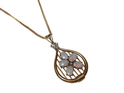 Lot 207 - 18ct gold opal and diamond set pendant on 18ct gold chain