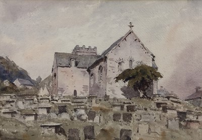 Lot 50 - English School, mid 19th century, watercolour - The Church of St Sulien and St Mael, Corwen, Wales, inscribed verso and dated 1855, 22cm x 31cm, in glazed gilt frame