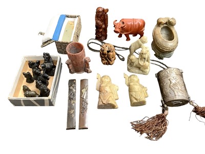 Lot 2519 - Group of Orinetal carved soapstone figures, animals etc and other items