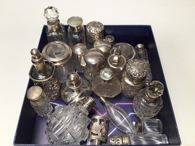 Lot 213 - Collection of antique and later silver mounted glass scent bottles and other similar items