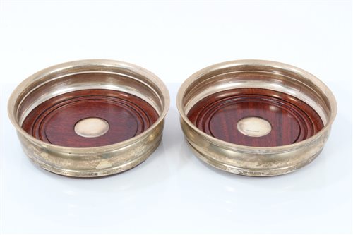 Lot 167 - Pair contemporary Silverer wine coasters of...