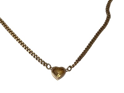 Lot 219 - 18ct gold curb link chain necklace with an integrated citrine heart pendant