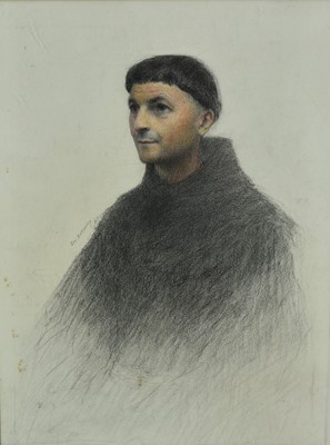 Lot 959 - Eugène Burnand (Swiss 1850-1921) pastel portrait of a Friar, signed, 47cm x 36cm, in glazed gilt frame