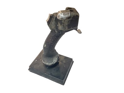 Lot 767 - Cold War British aircraft control column / joystick, believed to be from a Hawker Hunter, mounted on wooden base, 21cm overall height.