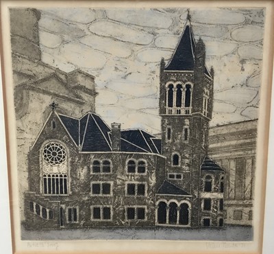 Lot 1098 - *Valerie Thornton (1931–1991) etching of a church, signed and dated 1971, artist's proof, 39cm x 39cm, in glazed frame