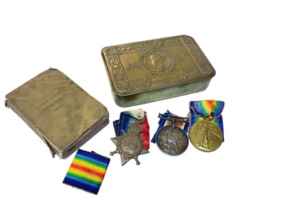 Lot 770 - First World War medals comprising 1914 - 15 Star named to 5145 CPL. W. Abrey. E. Surr. R, War medal named to 32074 PTE. G. A. Thiselton. R. Lanc. R and Victory medal named to 153773 GNR. B. Payne....