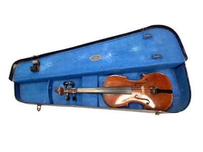 Lot 2224 - French 3/4 size violin, another 3/4 size violin and a German full size violin, circa 1900, all in cases, and two spare cases