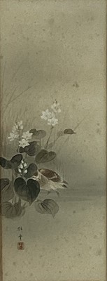 Lot 163 - Two Japanese watercolours, late 19th / 20th Century depicting birds & flowers, signed and sealed