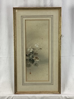 Lot 163 - Two Japanese watercolours, late 19th / 20th Century depicting birds & flowers, signed and sealed
