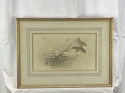 Lot 163 - Two Japanese watercolours, late 19th / 20th Century depicting birds & flowers, signed and sealed