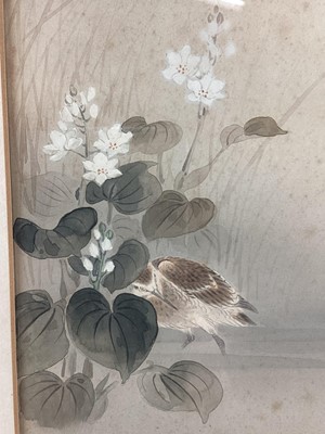 Lot 163 - Two Japanese watercolours, late 19th / 20th Century depicting birds & flowers, signed and sealed