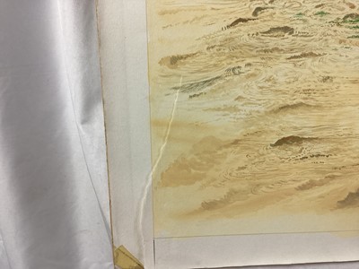 Lot 181 - Tony Gibbons, 20th Century, three original illustrations depicting dinosaurs, each titled, 31cm x 51cm 31cm x 61cm and 37cm x 58cm, unframed