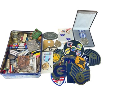 Lot 772 - Collection of American cloth military badges together with European medals and other Militaria (1 box)