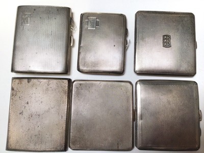 Lot 252 - Six 1920s and later silver cigarette cases with engine turned decoration