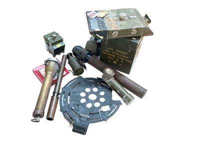 Lot 782 - Second World War tank periscope together with other scopes, lights and Militaria (1 box)