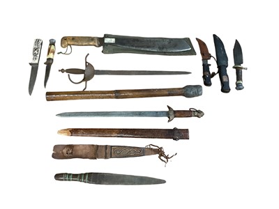 Lot 983 - Lot old military pen knives, daggers and bayonets (some in relic condition)