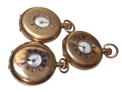 Lot 259 - Three gold plated half hunter pocket watches