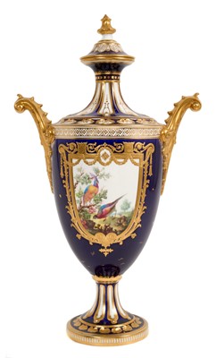 Lot 269 - Royal Crown Derby pedestal vase and cover hand painted by George Darlington