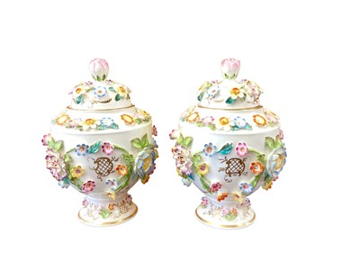 Lot 1206 - Pair of Coalbrokedale by Coalport floral encrusted vases and covers