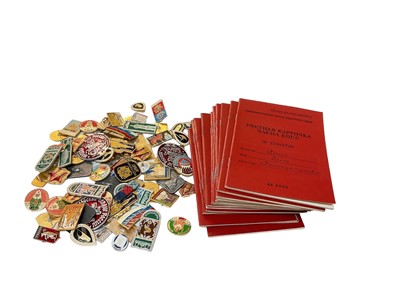 Lot 796 - Collection of various Soviet pass books and badges (1 box).