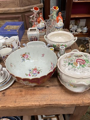 Lot 24 - Rockingham-style fluted bowl, pair of Herend candlesticks, other ceramics and glass