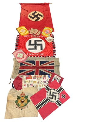 Lot 799 - Group of First World War silks together with replica Nazi flags and others (1 box).