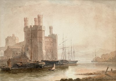 Lot 225 - R. H. Bailey, 1920s watercolour - Caenarven Castle, signed and dated 1920, 18cm x 26cm, mounted