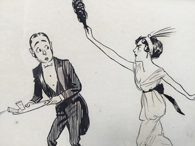Lot 54 - Lewis Baumer (1870-1963) pen and ink illustration - "You cut our dance!", dated verso 1913, initialled, 15cm x 23cm, in glazed frame