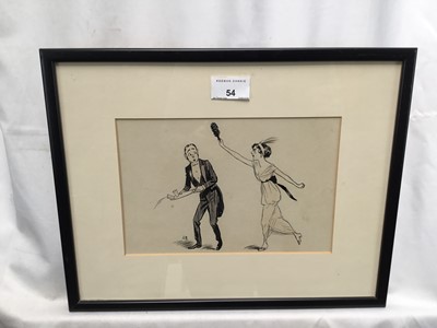 Lot 54 - Lewis Baumer (1870-1963) pen and ink illustration - "You cut our dance!", dated verso 1913, initialled, 15cm x 23cm, in glazed frame