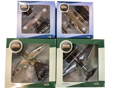 Lot 2023 - Oxford 1:72 Scale Front Line Fighters diecast models including Mosquito (No.AC102), Westland Lysander (No.AC101), Gloster Meteor (No.AC095), Hawker Tempest MkV (No.AC103)Hawker Typhoon Mk1B (No.AC1...